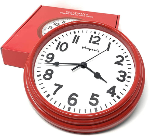 Solayman's Ultimate Silent Wall Clock with Non-Ticking Quartz Movement, Easy to Read Classic Round Wall Clock for Living Room Decor, Bedroom, Kitchen, Office, Classroom- Red Wall Clock