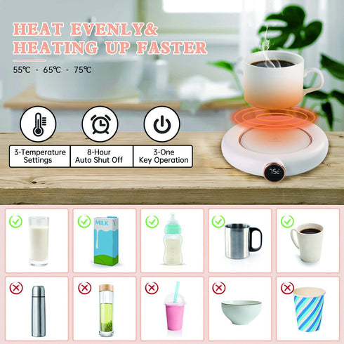 Coffee Mug Warmer, Coffee Warmer for Desk Auto Shut Off USB, Electric Beverage Warmer with Three Temperature Settings for Coffee,Cocoa,Tea,Milk (White)