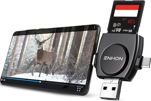Trail Camera Viewer Compatible with iPhone iPad Mac Android, 4 in 1 SD and Micro Card Reader to View Photos from Wildlife Hunting Game Camera on Smartphone Compatible with iOS, Android Devices