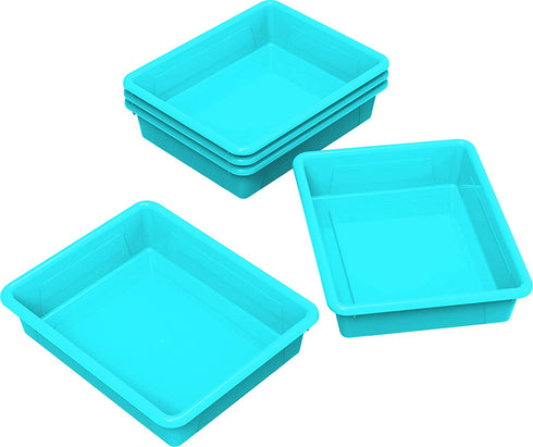 Storex Letter Size Flat Storage Tray Organizer Bin for Classroom, Office and Home, Teal, 5-Pack (62522U05C)