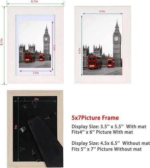 Hongkee 5x7 Picture Frame,Made of Solid Wood and High Definition Glass,Set of 4 Washed White(HK012015-SD5X7-WW(4PK))
