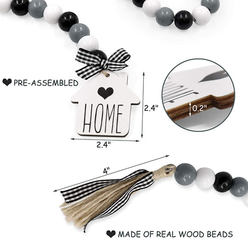 Farmhouse Wood Bead Garland with Rustic Tassels Home Farmhouse Natural Beads Garland Farmhouse Tiered Tray Decorations Farmhouse Wall Hanging Decor