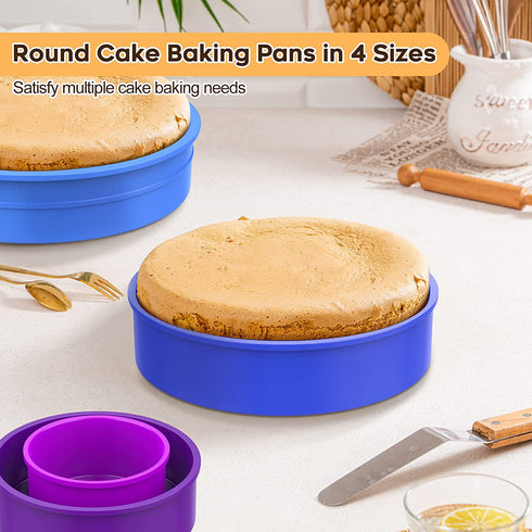 Round Silicone Baking Cake Pan - Nonstick 4/6/8/9 inch Multi Tier Circular Bake Cake Mold Set for Cheesecake Smash Layer Cake Silicon Tins