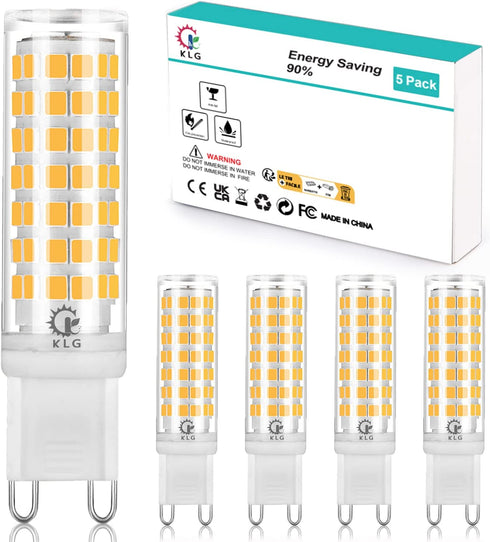 KLG G9 LED Dimmable Bulbs 6W, 40W 60W Halogen G9 Bulbs Equivalent, G9 LED Bulbs Soft White 3000K, AC120V 540lm, G9 Looped Base, Pack of 5