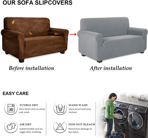 TIANSHU Stretch Loveseat Cover, Durable Loveseat Slipcover with Jacquard Fabric, 1-Piece Non Slip Couch Cover for 2 Cushion Couch, Stay in Place Furniture Cover for Loveseat (Loveseat, Light Gray)