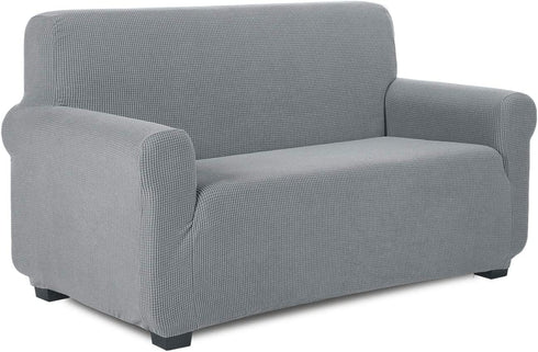 TIANSHU Stretch Loveseat Cover, Durable Loveseat Slipcover with Jacquard Fabric, 1-Piece Non Slip Couch Cover for 2 Cushion Couch, Stay in Place Furniture Cover for Loveseat (Loveseat, Light Gray)