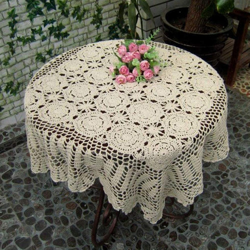 Hetao 100% Cotton Handmade Crochet Square Tablecloth Doilies Lace Table Covers ,Beige, 31 Inch