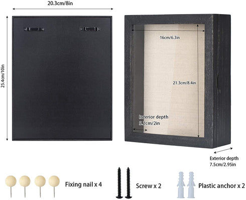 Love-KANKEI Shadow Box Frame 8x10 Shadow Box Display Case with Linen Back Memorabilia Awards Medals Photos Memory Box Rustic Black