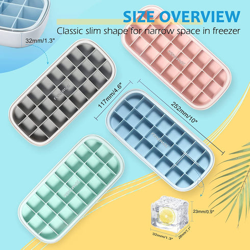 renemos Silicone Ice Cube Tray with Lid, Stackable Ice Trays with 24 Grids No Spill & Easy Release, BPA Free for Baby Food, Dishwasher Safe(Pink, 2 PACK)