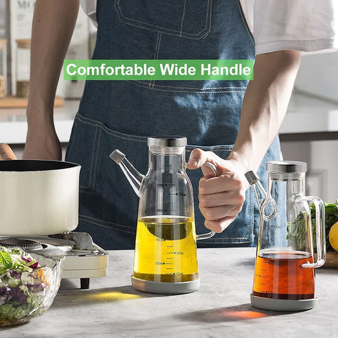 Olive Oil Dispenser Bottle - NISVDID Cooking Oil Dispenser Bottle with Drip Free Spout and Non Slip Trivet for Salad, Barbecue, Grill (18.6OZ/ 550ML)