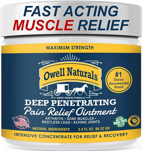 OWELL NATURALS Pain Relief Cream 3.5oz, Maximum Strength Deep Penetrating Relieving Ointment for Aches, Neuropathy, Arthritis, Joint, Muscle, Back, Knee, Feet, Hand, Ankle, Restless Legs, Shoulder