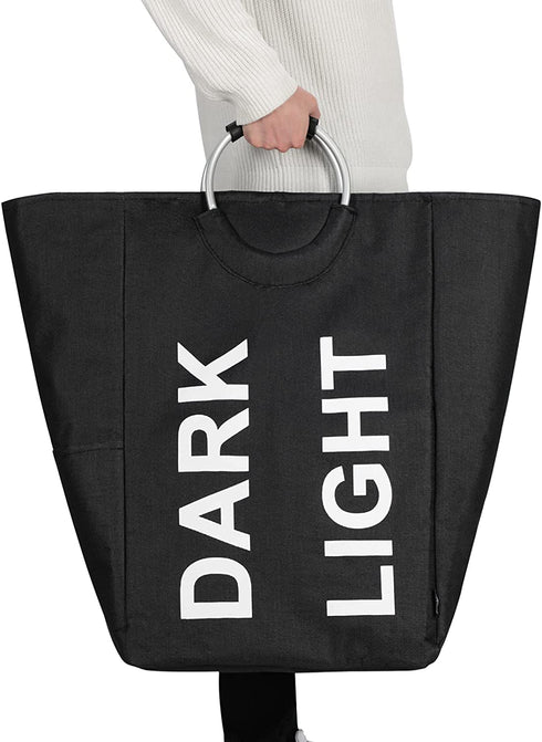 DOKEHOM 90L X-Large Linen Double Laundry Hamper, Collapsible Washing Basket, Foldable Clothes Bag - Durable and Easy to Clean (Black)