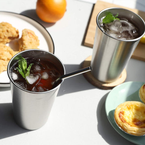 Food-grade Stainless Steel Metal Cups Premium Pint Cups With Straws Hot And Cold Drinking Cups For Home , Office and Outdoors Stackable Durable Drinking Cup 16 oz.(6 pack)