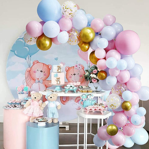 127Pcs Pastel Pink Blue Balloon Arch Garland Kit - Macaron Pink Blue Gold and Confetti Balloons for Birthday Baby Shower Gender Reveal Party Decorations