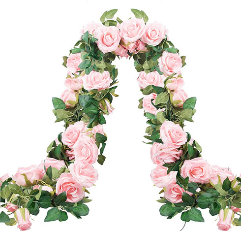Meiliy 4 Pack 6.6 FT Fake Rose Vine Flowers Plants Artificial Flower Home Hotel Office Wedding Party Garden Craft Art Decor (Blush Pink Rose Garland 4 PCS)