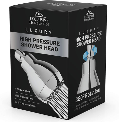 High Pressure Shower Head - Chrome - Powerful Deluxe Bathroom Showerhead with Strong Spray Stream and Small Silicone Nozzles - Universal Fit Works with High and Low Water Flow Showers