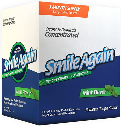 Smile Again Denture Cleaner (90 Days), Dental Cleaner for Retainer, Denture & Nightguard, Fights Coffee and Smoker Stains for a Fresh Mouth -3 Month Supply for Bright Dentures