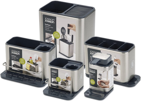 Joseph Joseph Surface Sink Caddy Stainless Steel Sponge Holder Organizer Tidy Drains Water for Kitchen, Small, Silver
