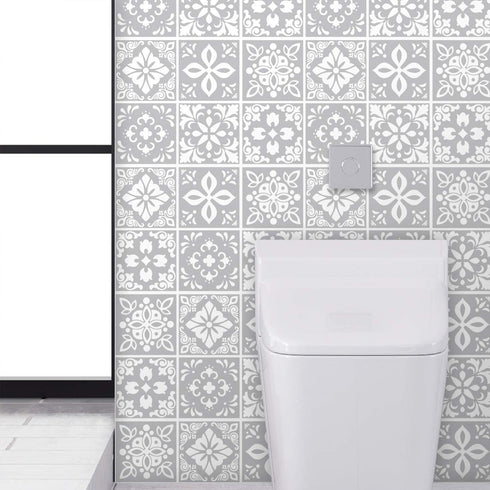 WALPLUS 24pcs 6" Peel and Stick Tiles Stickers Tile Paint Backsplash Removable Waterproof Self-Adhesive Decals Vinyl Home Kitchen Bathroom Decor (Andalu Light Grey)