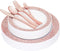 N9R 150pcs Rose Gold Plastic Plates with Disposable Plastic Silverware Set, Elegant Lace Dinnerware Sets Include 25 Dinner Plates, Dessert Plates, Forks, Knives, Spoons and Mini Forks