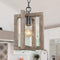 LALUZ Farmhouse Wood Pendant Lighting for Kitchen Island, Small Square Pendant Light Fixture for Bedroom, Kitchen Sink, Entryway, Dining Room, Foyer