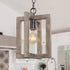 LALUZ Farmhouse Wood Pendant Lighting for Kitchen Island, Small Square Pendant Light Fixture for Bedroom, Kitchen Sink, Entryway, Dining Room, Foyer