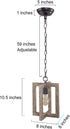 LALUZ Farmhouse Wood Pendant Lighting for Kitchen Island, Small Square Pendant Light Fixture for Bedroom, Kitchen Sink, Entryway, Dining Room, Foyer
