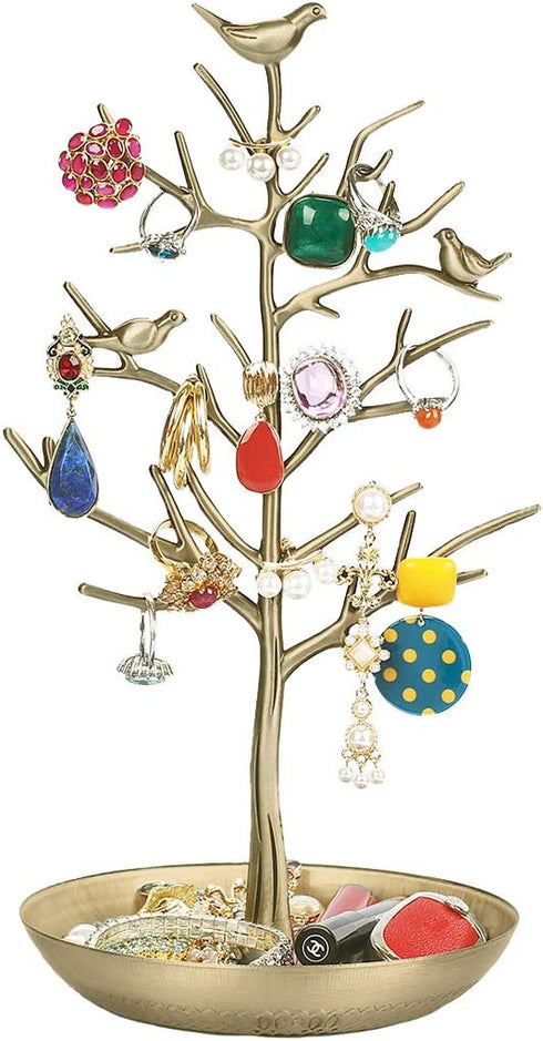 AUTODECO Retro Jewelry Tree Organizer for Necklaces and Earrings Ring Tree Holder Display Jewelry Tower Tree Great Gift for Women Girl Antique Cyan