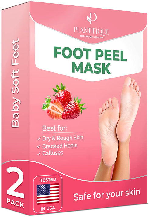 Foot Peel Mask with Strawberry 2 Pack Peeling Foot Mask Dermatologically Tested - Repairs Heels, Removes Dead Skin for Soft Baby Feet - Exfoliating Mask for Dry Cracked Feet