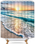 Riyidecor Ocean Beach Shower Curtain Seashore Sunrise 72x72 Inch Sunset Wave Summer Coastal Hawaii Cool Sea Seaside Scene Island Blue Nature Scenery Fabric Set Waterproof Bathroom Decor BB-JWXP