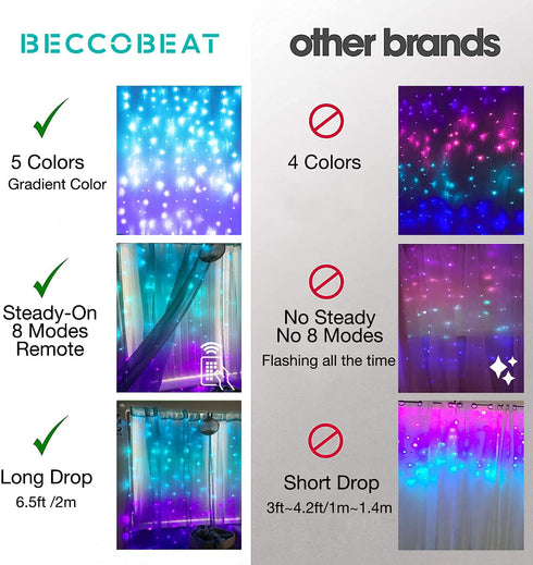 Curtain Lights for Bedroom Wall Light Up Curtains Led String Lights Turquoise Teal Blue Lavender Lilac Purple Twinkle Hanging Fairy Lights Unicorn Mermaid Kawaii Sanrio Teen Room Decor for Girls