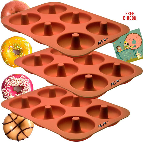 PROFESSIONAL Premium Silicone Donut Pan 3-Pack Non Stick Doughnut Pans for Baking with 6 Slots Reusable Bagel Mold Tray for Prolonged Use Microwave, Freezer & Dishwasher Safe Silicon Molds