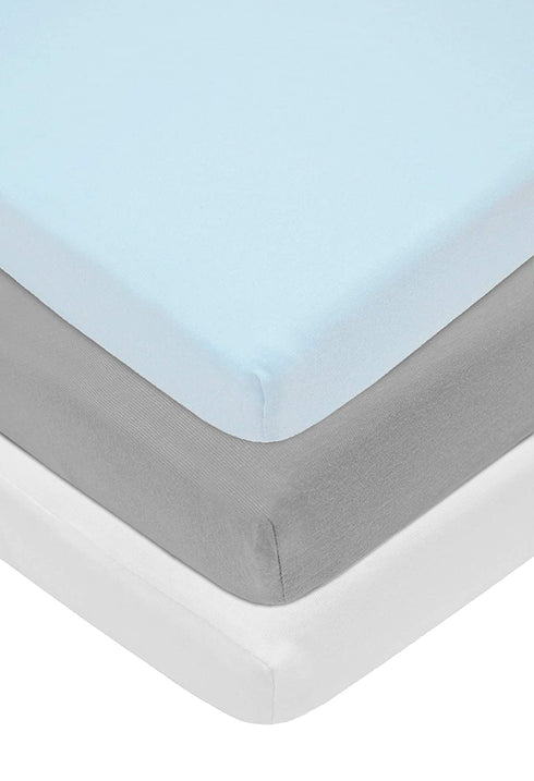 American Baby Company 15" x 33" Fitted Bassinet Sheet, 100% Natural Cotton Jersey Knit, Blue/Gray/White, Soft Breathable, for Boys and Girls, Pack of 3