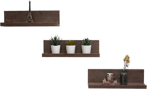 Space Art Deco,Set of 3 Floating Shelves Wall Mounted,Rustic Wood Wall Shelf, Great for Home, Office,Bedroom, Bathroom, Living Room, Kitchen Decorative,14 Inch (Brown)