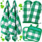 6 Pieces Christmas Buffalo Plaid Pot Holders Oven Mitts Dish Towels Set, Farmhouse Plaid Mitts Tea Towels Multipurpose Holder for Kitchen Cooking Baking Grilling Home Decoration (Green and White)