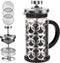 FAVIA French Press Coffee Maker 12oz Stainless Steel with Borosilicate Glass Heat Resistant 4 Level Filtration System for Brew Coffee & Tea Dishwasher Safe 350ml (12oz, Silver with Annular Pattern)