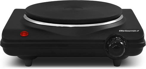 Elite Gourmet ESB-301BF# Countertop Single Flat Burner, Electric Hot Burner, Temperature Controls, Power Indicator Lights, Easy to Clean, 1000 Watts (Black)