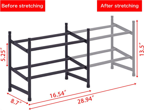 Tajsoon 2-Tier Stackable Shoe Rack Organizer, Expandable & Adjustable Metal Iron Shoes Storage for Entryway Doorway, Black