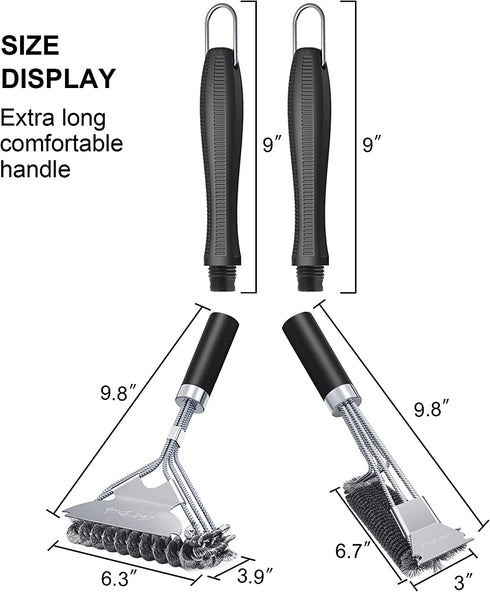 AJIJING Grill Brush and Scraper,2 Pack BBQ Grill Cleaning Brush 18" Stainless Steel Wire Bristle BBQ Grill Cleaner Brush Scraper Accessories for Gas Grill Weber Charcoal Porcelain Ceramic Iron Grill