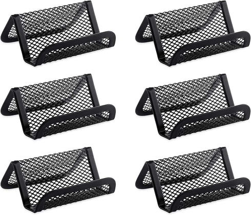 MaxGear Mesh Business Card Holder Stand Metal Business Card Stand for Desk Office Business Card Display with 50 Name Card Capacity 6 Pack Black
