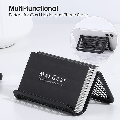 MaxGear Mesh Business Card Holder Stand Metal Business Card Stand for Desk Office Business Card Display with 50 Name Card Capacity 6 Pack Black