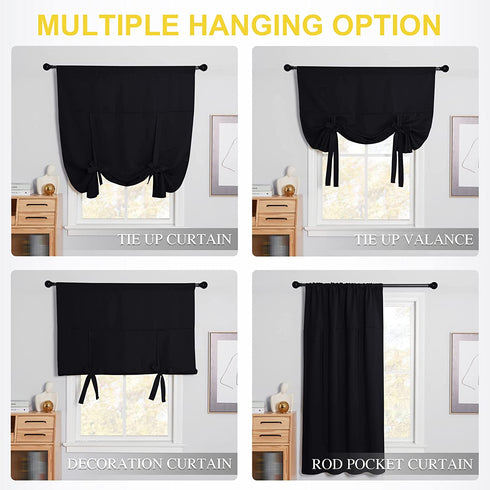 NICETOWN Blackout Curtain for Bathroom Windows - Adjustable Tie Up Shade Balloon Valance Blind (Rod Pocket Panel, 46 inches W x 63 inches L)