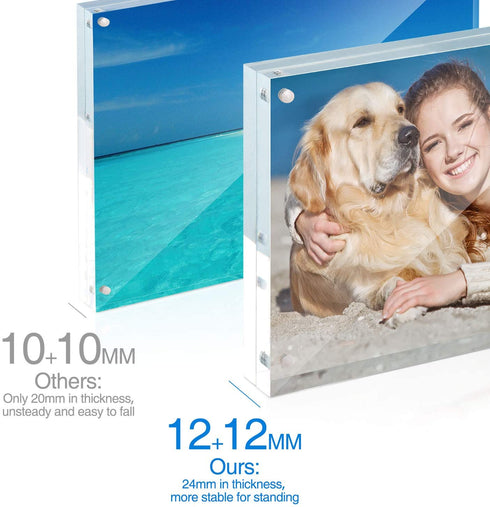 Picture Frame, TWING 4x4 Inch 2 Pack Acrylic Photo Frames Horizontal Magnet Double Sided Picture Frame Set with Microfiber Cloth,10 + 10MM Thickness Clear Picture Frame Desktop Display