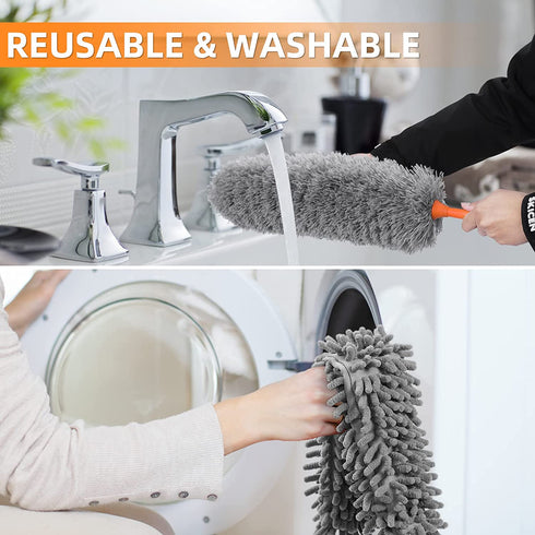 Wontolf 70.8'' Microfiber Duster with Extension Pole Reusable Bendable Duster Washable Extendable Dusters Kit for Cleaning Ceiling Fan, High Ceiling, Blinds, Furniture, Cars