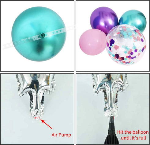 145 Pieces Mermaid Party Balloon Garland Kit, Mermaid Tail Balloon Garland Plush Fish Net Under The Sea Banner for Girls Mermaid Ocean Birthday Baby Shower Party Supplies Decorations