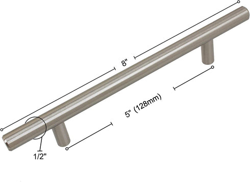 GlideRite Hardware 5008-128-SS-10 5 inch Cc Stainless Steel 8 inch Long Solid Handle bar Pulls 10 Pack