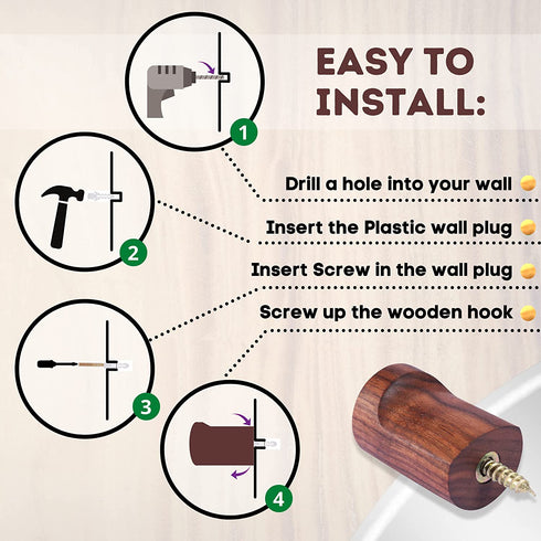 Upsole 6 Pack Walnut Wood Coat Hooks - Wooden Wall Hooks for Home and Office - Decorative Wall Mounted Hat Hooks and Hanging Washroom Towels Garments Wood Towel Hook