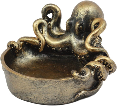 Ebros Marine Sea Monster Kraken Giant Octopus Grasping Basin Ashtray Figurine 5.5" Wide Nautical Ocean Terror Myth Decorative Statue for Cigarettes Coins Knick Knacks Squids Cephalopod Sculpture