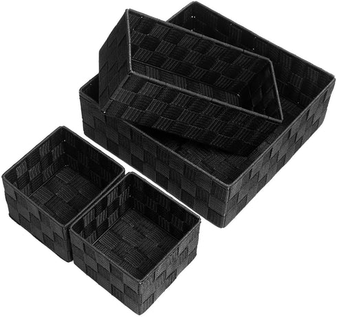 Nicunom 4 Pack Woven Storage Box Cube Basket Bin Container Box, Nylon Storage Basket for Closet, Dresser, Drawer, Shelf, Office Divider Organizer Bins, Black
