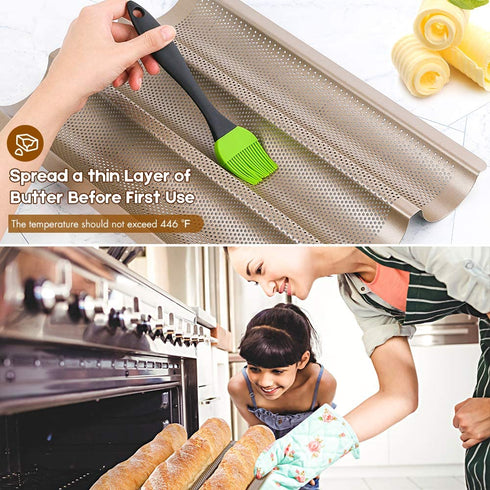 Amagabeli Nonstick French Baguette Pans for Baking 15?x11? Carbon Steel 3 Loaf Perforated Bread Tray Baguette Baking Tray Bake Mold Toast Cooking Oven Toaster Pan Cloche Waves Bakeware Golden